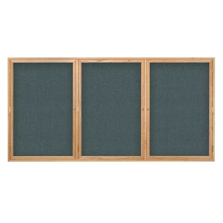 Double Door Enclosed EZ Tack Board,48x36, Header,Light Oak/Blue